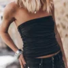 The Dark Ruched Bandeau Top -Mikuta Store mikuta the dark ruched bandeau top the black loose denim shorts 4514 scaled