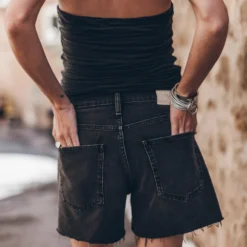 The Black Loose Denim Shorts -Mikuta Store mikuta the dark ruched bandeau top the black loose denim shorts 4789 1 scaled