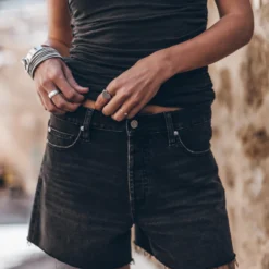 The Black Loose Denim Shorts -Mikuta Store mikuta the dark ruched bandeau top the black loose denim shorts 4863 scaled