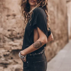 The Dark Thin Batwing T-Shirt -Mikuta Store mikuta the dark thin batwing t shirt the black denim bermuda shorts the studded belt aina b SS25 8198 scaled