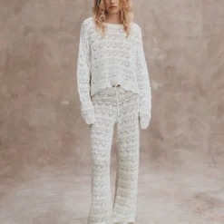 The Ecru Crochet Pants -Mikuta Store mikuta the ecru crochet sweater the ecru crochet pants the beige suede buckle sandals liva b SS25 05 1285 scaled