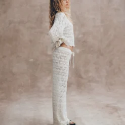 The Ecru Crochet Pants -Mikuta Store mikuta the ecru crochet sweater the ecru crochet pants the beige suede buckle sandals liva b SS25 05 1386 scaled