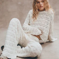 The Ecru Crochet Pants -Mikuta Store mikuta the ecru crochet sweater the ecru crochet pants the beige suede buckle sandals liva b SS25 05 1632 1 scaled