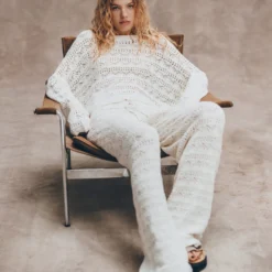 The Ecru Crochet Pants -Mikuta Store mikuta the ecru crochet sweater the ecru crochet pants the beige suede buckle sandals liva b SS25 05 1633 1 scaled