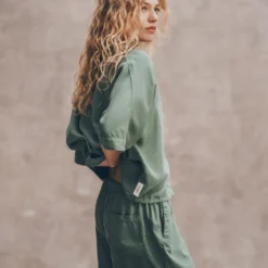 The Green Co-Ord Shirt -Mikuta Store mikuta the green co ord shirt the green co ord shorts the black leather buckle sandals liva b SS25 3508 scaled