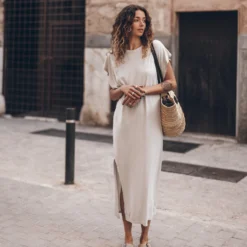 The Light Long Batwing Dress -Mikuta Store mikuta the light long batwing dress the beige suede buckle sandals the large cesta bag aina b SS25 9260 scaled