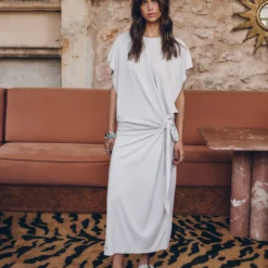 The Light Long Knotted Batwing Dress 10 The Light Long Knotted Batwing Dress -Mikuta Store mikuta the light long knotted batwing dress the beige suede buckle sandals myriam t SS25 004 scaled