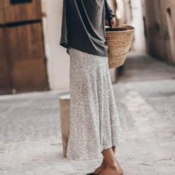 The Light Long Sequin Skirt 12 The Light Long Sequin Skirt -Mikuta Store mikuta the light long sequin skirt the dark faded long loose cotton t shirt the black studded leather sandals the large cesta bag 5990 scaled