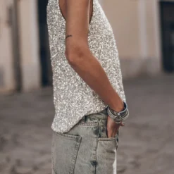 The Light Sequin Base Tank Top -Mikuta Store mikuta the light sequin base tank top the blue baggy jeans 5421 scaled