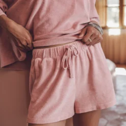 The Pink Towelling Co-Ord Shorts -Mikuta Store mikuta the pink toweling t shirt the pink toweling co ord shorts myriam t SS25 04 4 scaled