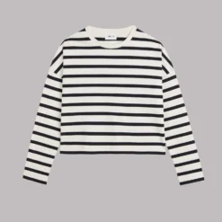 The Striped Loose Cotton Longsleeve -Mikuta Store mikuta the striped loose cotton longsleeve 1