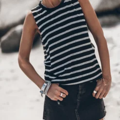 The Striped Oversized Tank Top -Mikuta Store mikuta the striped oversized tank top the black denim skirt 2687 scaled