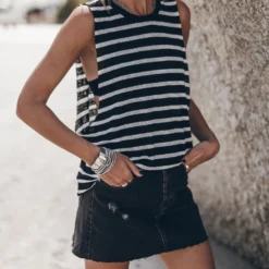 The Striped Oversized Tank Top -Mikuta Store mikuta the striped oversized tank top the black denim skirt 2729 scaled