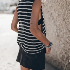 The Striped Oversized Tank Top -Mikuta Store mikuta the striped oversized tank top the black denim skirt 2769 scaled
