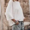 The White Loose Linen T-Shirt -Mikuta Store mikuta the white loose linen t shirt the blue baggy jeans 4705 scaled