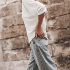The White Loose Linen T-Shirt -Mikuta Store mikuta the white loose linen t shirt the blue baggy jeans 4916 scaled