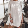 The White Short Loose Linen T-Shirt Dress 2 The White Short Loose Linen T-Shirt Dress -Mikuta Store mikuta the white short loose linen t shirt dress 0572 scaled