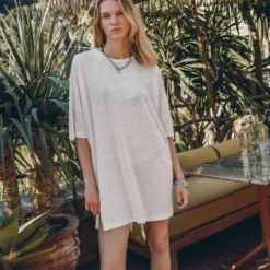 The White Short Loose Linen T-Shirt Dress 11 The White Short Loose Linen T-Shirt Dress -Mikuta Store mikuta the white short loose linen t shirt dress lena w SS25 04 2 2 scaled