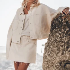 The White Cropped Denim Jacket -Mikuta Store mikuta white cropped denim jacket white denim skirt white base tank top johanna r ss25 8211 1 scaled