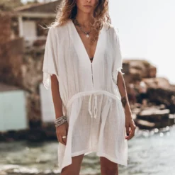 The White Short Kaftan Dress -Mikuta Store mikuta white short kaftan dress model aina 2042 scaled