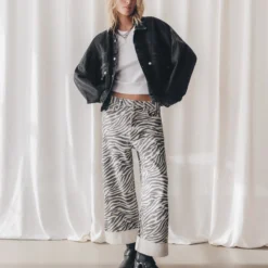 The Zebra Baggy Jeans -Mikuta Store mikuta white standard tank top zebra baggy jeans black buckle boots black denim jacket marie c SS25 1328 scaled